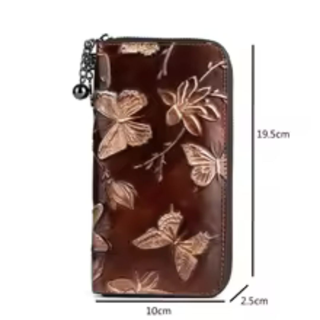 Damen Clutch mit Reißverschluss ⎜ Vintage Design mit floraler Prägung und praktischer Handgelenksschlaufe