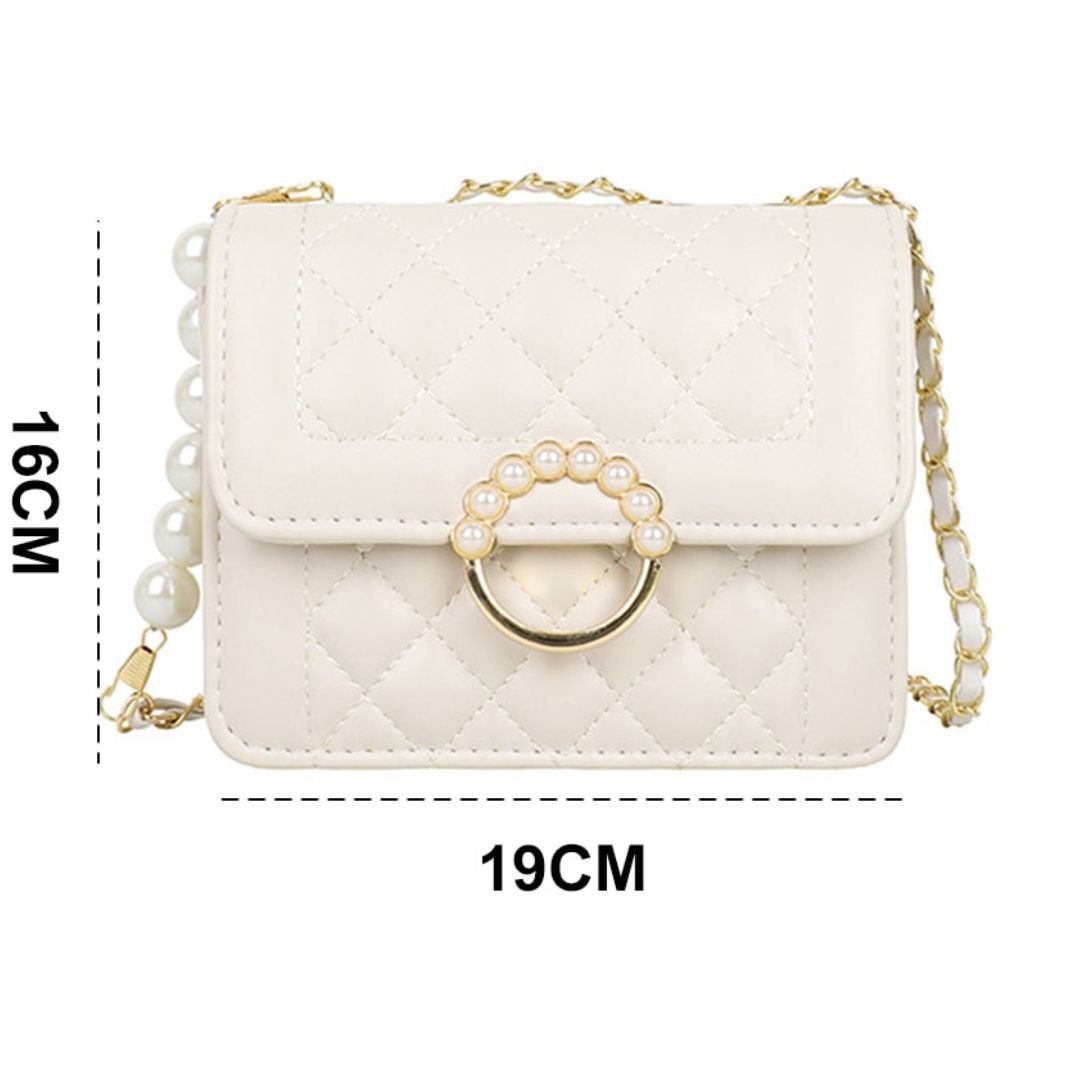 Kleine Schultertasche mit Kette ⎜ Perlenverschluss und stilvollem Kettenriemen