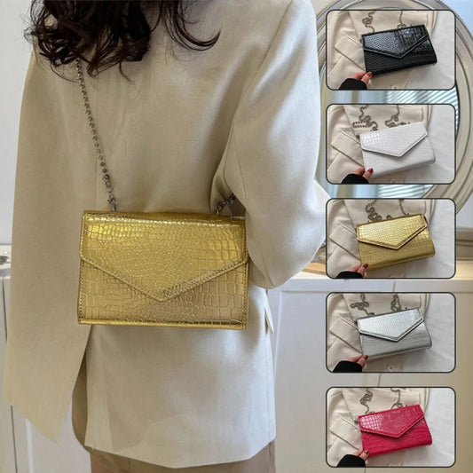 Elegante Handtasche im Krokodilleder-Design ⎜ Stilvolles Accessoire mit Perlenkette für gehobene Anlässe