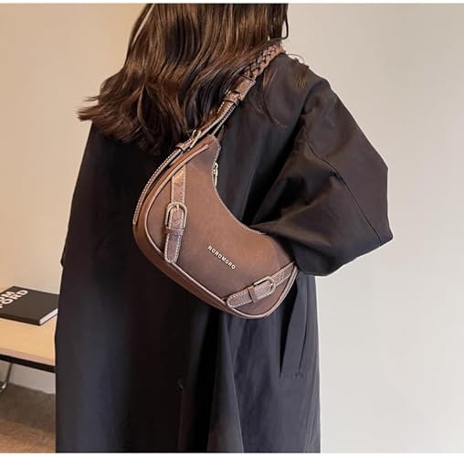 Retro Schultertasche ⎜ Modisches Design mit geflochtenem Henkel und praktischen Riemenverschlüssen