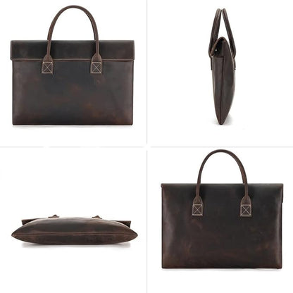 Laptoptasche aus Echtleder ⎜ Stilvolle Aktentasche mit elegantem Design und praktischen Tragegriffen