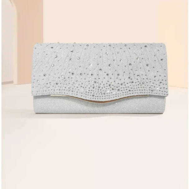 Abend Clutch Tasche ⎜ Funkelndes Design mit Strasssteinen und elegantem Wellenmuster