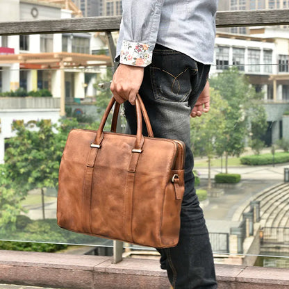 Leder Aktentasche für Herren ⎜ Edle Tasche aus pflanzlich gegerbtem Leder für Business und Freizeit