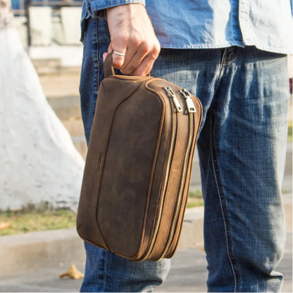 Leder Clutch für Herren ⎜ Vintage Tasche aus echtem Leder mit praktischen Fächern und Reißverschluss