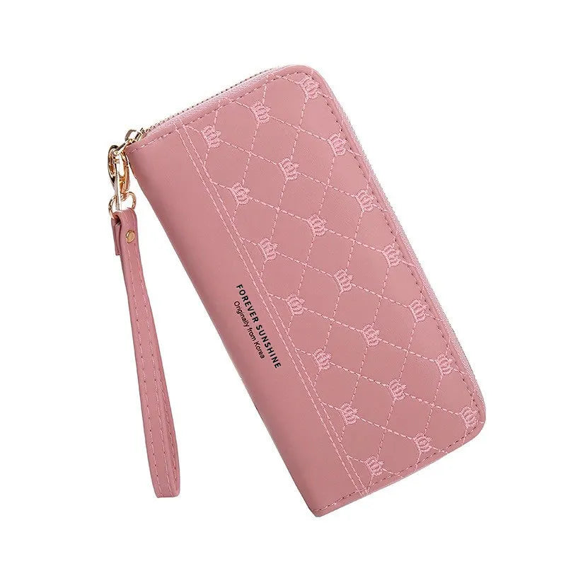 Damen Clutch mit Krone-Stickerei ⎜ Langer Reißverschluss und praktisches Design mit Handgelenkband