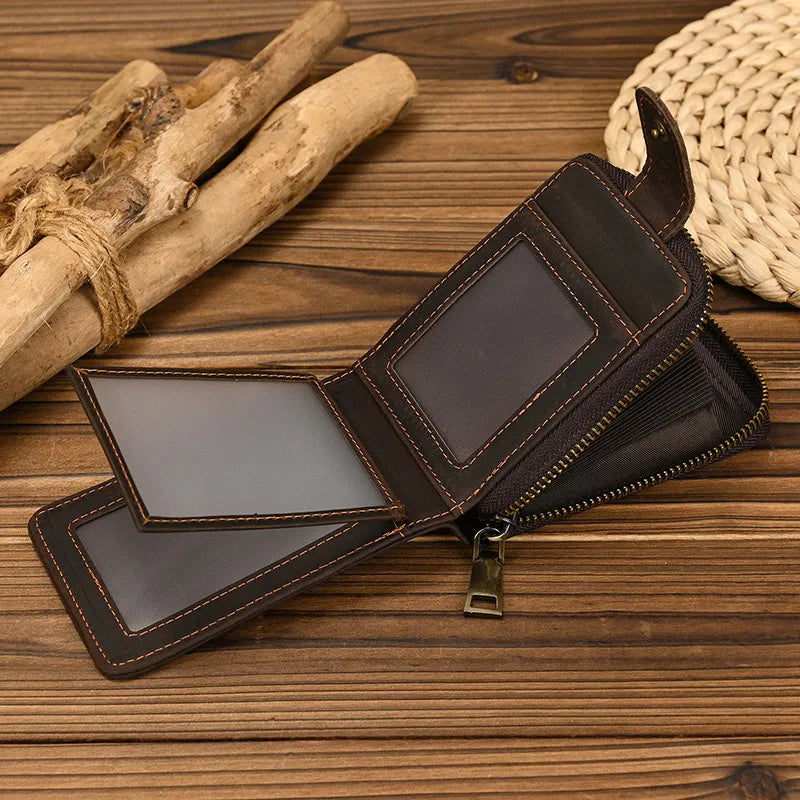 RFID-Kartenhalter für Herren ⎜ Leder-Geldbörse mit Reißverschluss und Platz für mehrere Kartenfächer