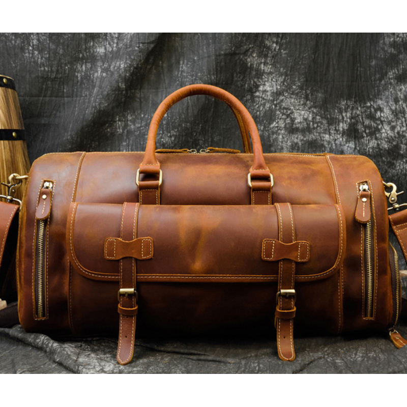 Reisetasche für Herren aus Leder ⎜ Vintage Weekender mit Schultergurt und großem Stauraum