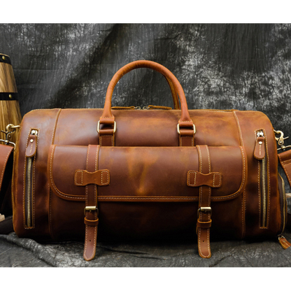 Reisetasche für Herren aus Leder ⎜ Vintage Weekender mit Schultergurt und großem Stauraum