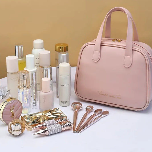 Kosmetiktasche für Damen ⎜ Halbrundes Design mit Tragegriffen und Großer Kapazität für Kosmetik
