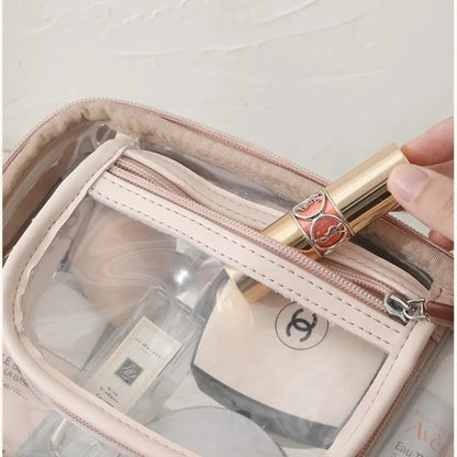Kosmetiktasche für Damen ⎜ Transparente Hartschale mit Reißverschluss und Praktischem Tragegriff für Reisen