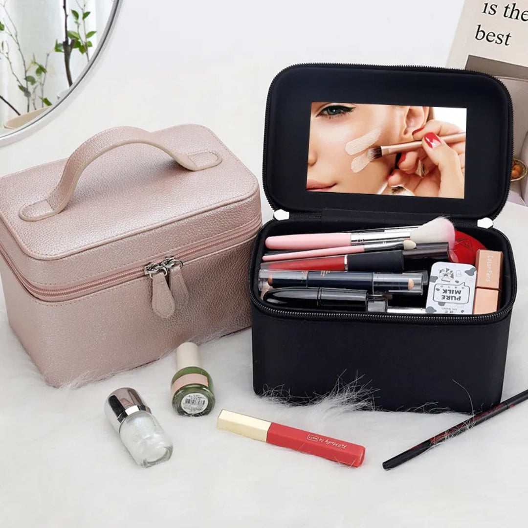 Kosmetiktasche für Damen ⎜ Wasserabweisendes Design mit Integriertem Spiegel und Praktischem Tragegriff