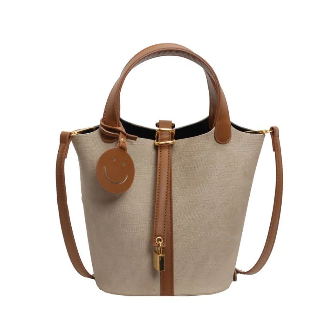 Retro Handtasche für Damen ⎜ Modische Tasche mit Smiley-Tag und verstellbarem Schulterriemen