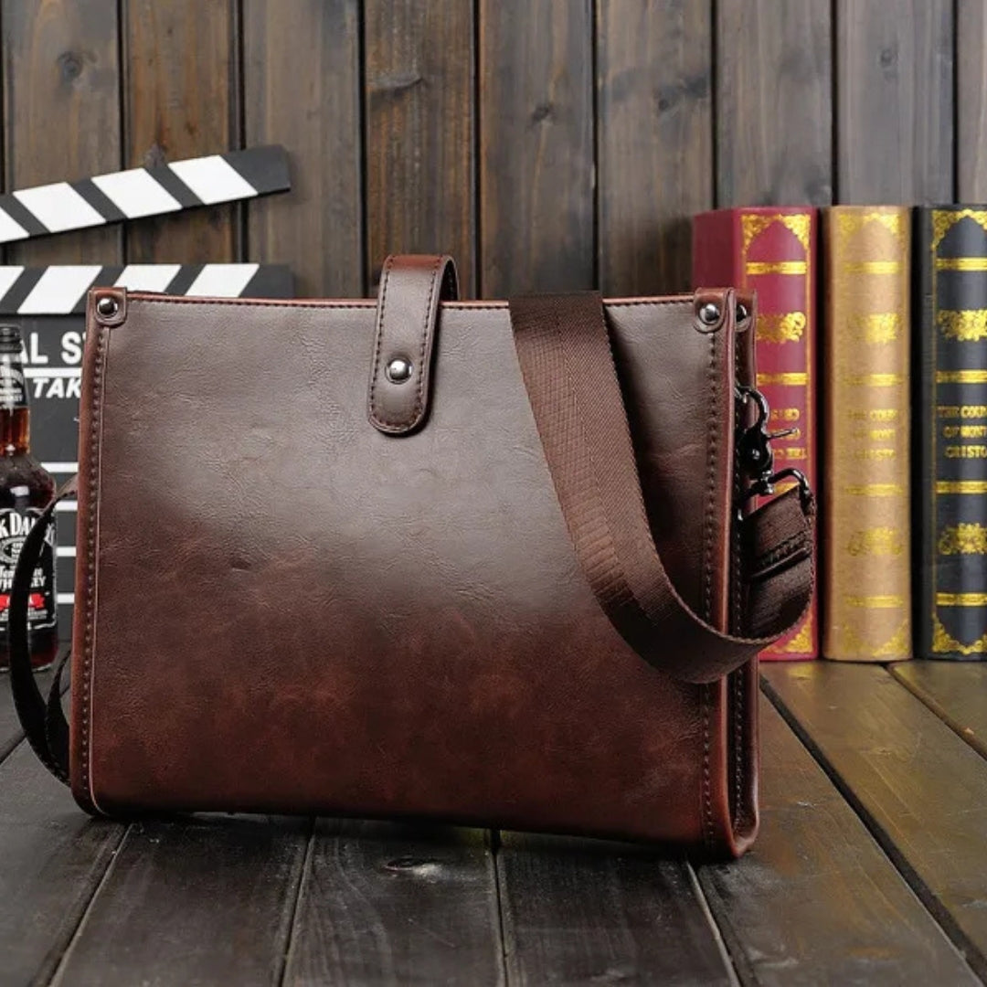 Umhängetasche für Herren ⎜ Retro-Schultertasche aus Kunstleder im Querformat mit Magnetverschluss