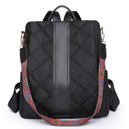 Damen Rucksack ⎜ Modischer Rauten-Design Träger mit buntem Schulterriemen