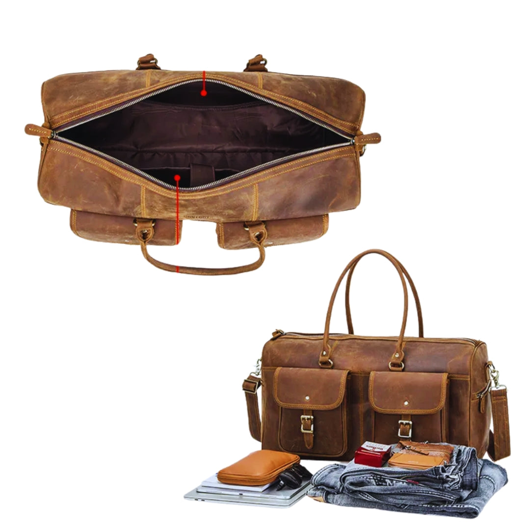 Reisetasche aus Rindsleder für Herren ⎜ Robuste Lederreisetasche mit großem Fassungsvermögen