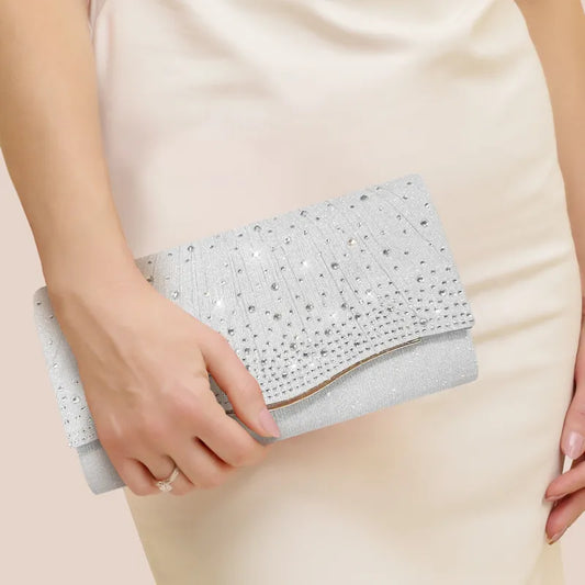 Abend Clutch Tasche ⎜ Funkelndes Design mit Strasssteinen und elegantem Wellenmuster