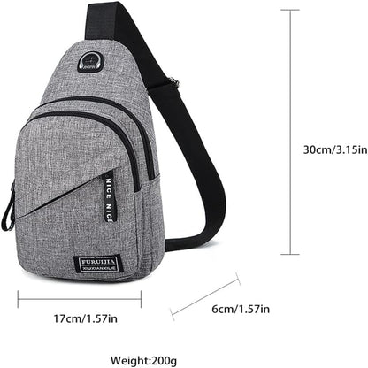 Umhängetasche für Herren ⎜ Leichte Schultertasche aus Oxford-Stoff mit Kopfhöreröffnung und Reißverschluss