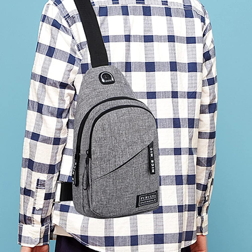 Umhängetasche für Herren ⎜ Leichte Schultertasche aus Oxford-Stoff mit Kopfhöreröffnung und Reißverschluss