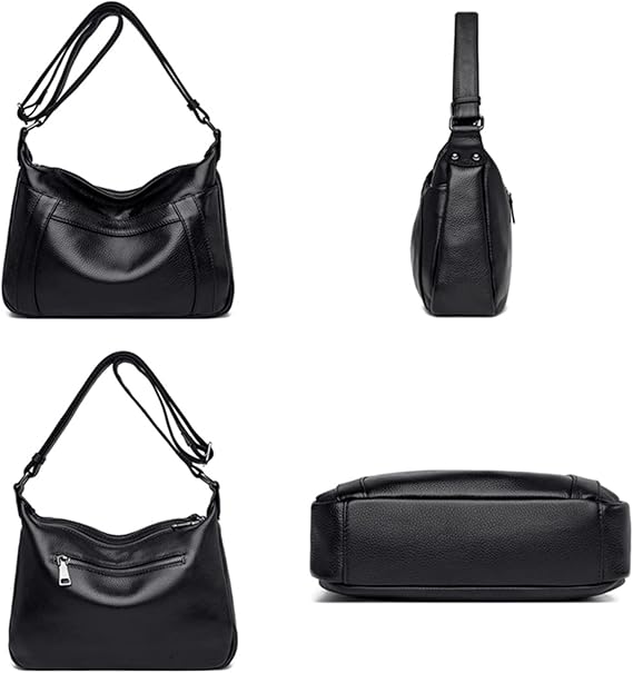 Echte Leder-Umhängetasche für Damen ⎜ Hochwertige Schultertasche mit praktischen Reißverschlusstaschen