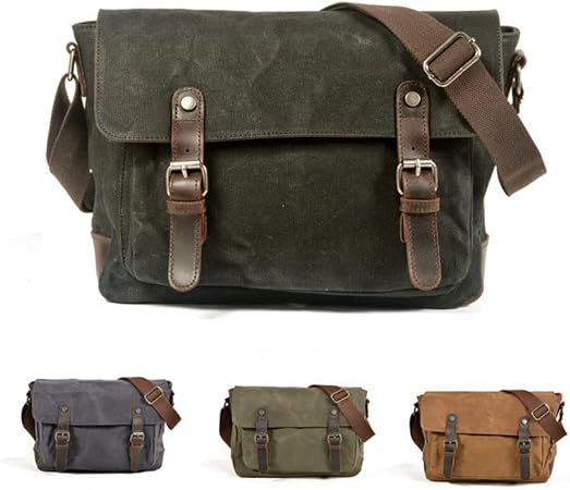 Canvas Umhängetasche für Herren ⎜ Robuste Tasche mit Lederakzenten und verstellbarem Schultergurt