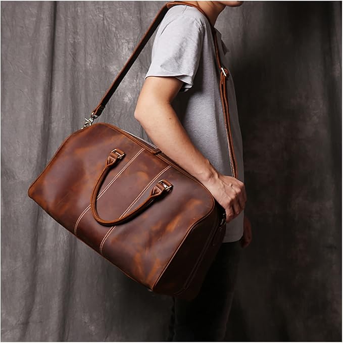 Reisetasche für Herren ⎜ Robuste Ledertasche mit Schultergurt und großer Kapazität