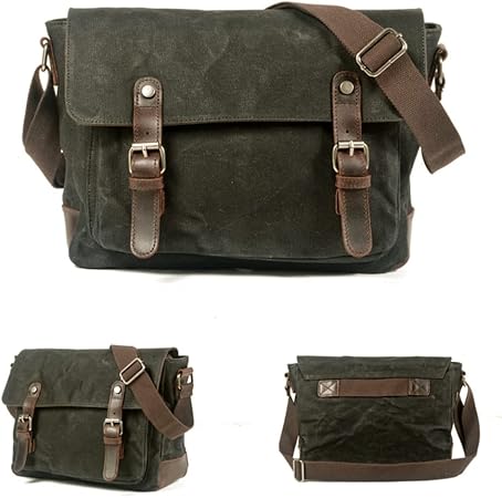 Canvas Umhängetasche für Herren ⎜ Robuste Tasche mit Lederakzenten und verstellbarem Schultergurt