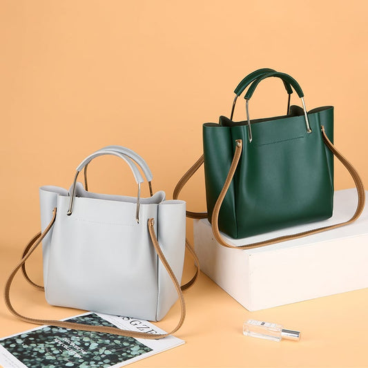 Handtasche für Damen ⎜ Modische Schultertasche mit Metallgriffen und verstellbarem Riemen