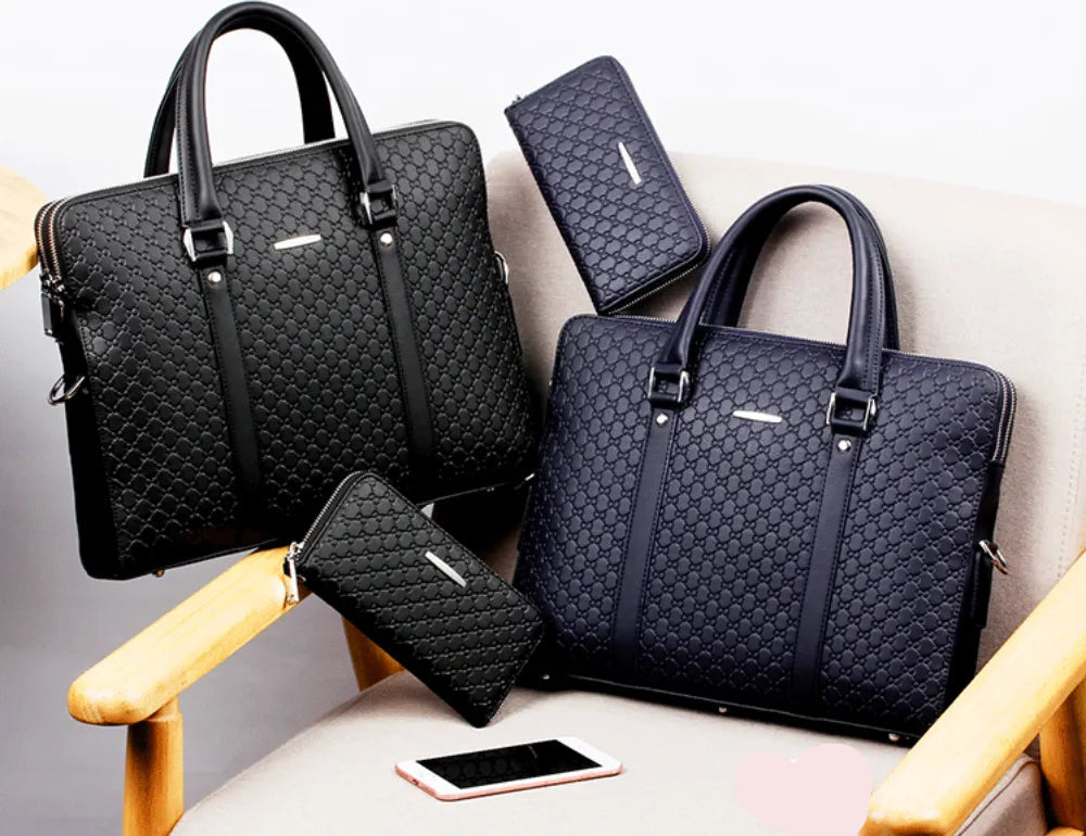 Leder Aktentasche für Herren ⎜ Stilvolle Business Tasche mit geprägtem Design und zusätzlicher Geldbörse