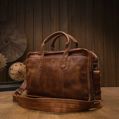 Laptoptasche aus Echtleder ⎜ Vintage Aktentasche mit viel Stauraum und robustem Design