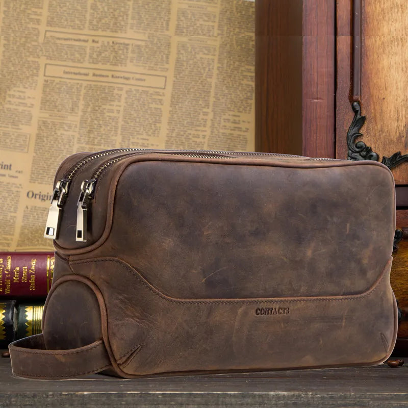 Leder Clutch für Herren ⎜ Vintage Tasche aus echtem Leder mit praktischen Fächern und Reißverschluss