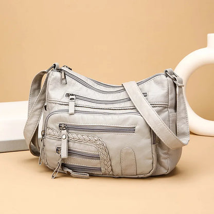 Leder Umhängetasche für Damen ⎜ Vielseitige Tasche mit mehreren Reißverschlusstaschen und modischem Look
