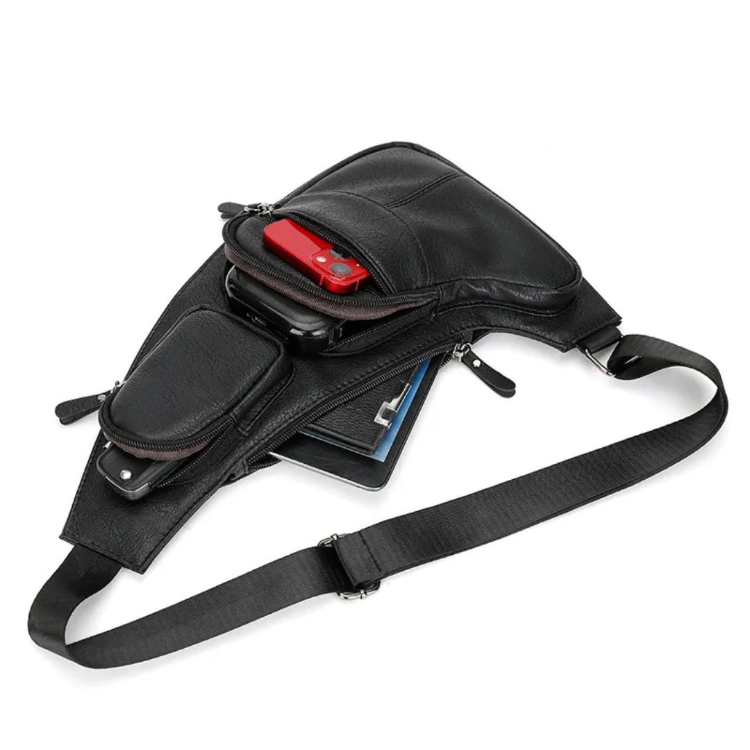 Brusttasche für Herren ⎜ Schlankes Design mit Mehreren Reißverschlüssen und Sicherem Anti-Diebstahl-Tragegurt