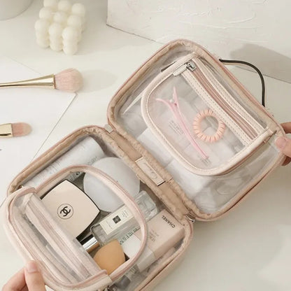 Kosmetiktasche für Damen ⎜ Transparente Hartschale mit Reißverschluss und Praktischem Tragegriff für Reisen