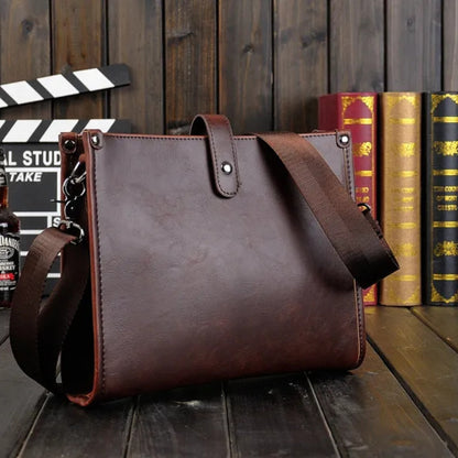 Umhängetasche für Herren ⎜ Retro-Schultertasche aus Kunstleder im Querformat mit Magnetverschluss