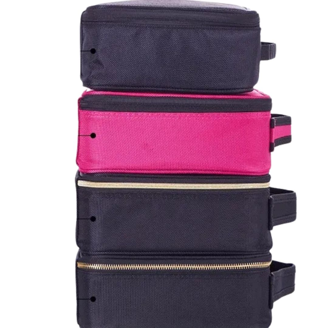 Kosmetiktasche für Damen ⎜ Kompakte Reise-Aufbewahrung mit Fächern und praktischem Pinselhalter
