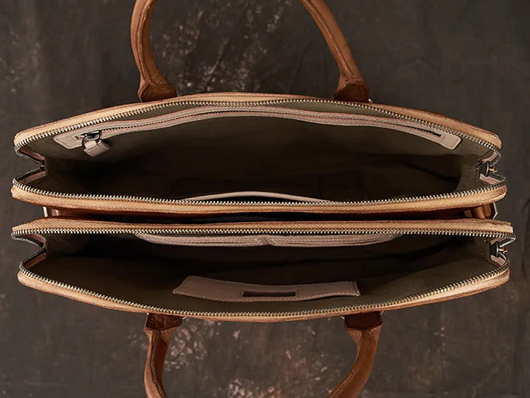 Leder Aktentasche für Herren ⎜ Edle Tasche aus pflanzlich gegerbtem Leder für Business und Freizeit