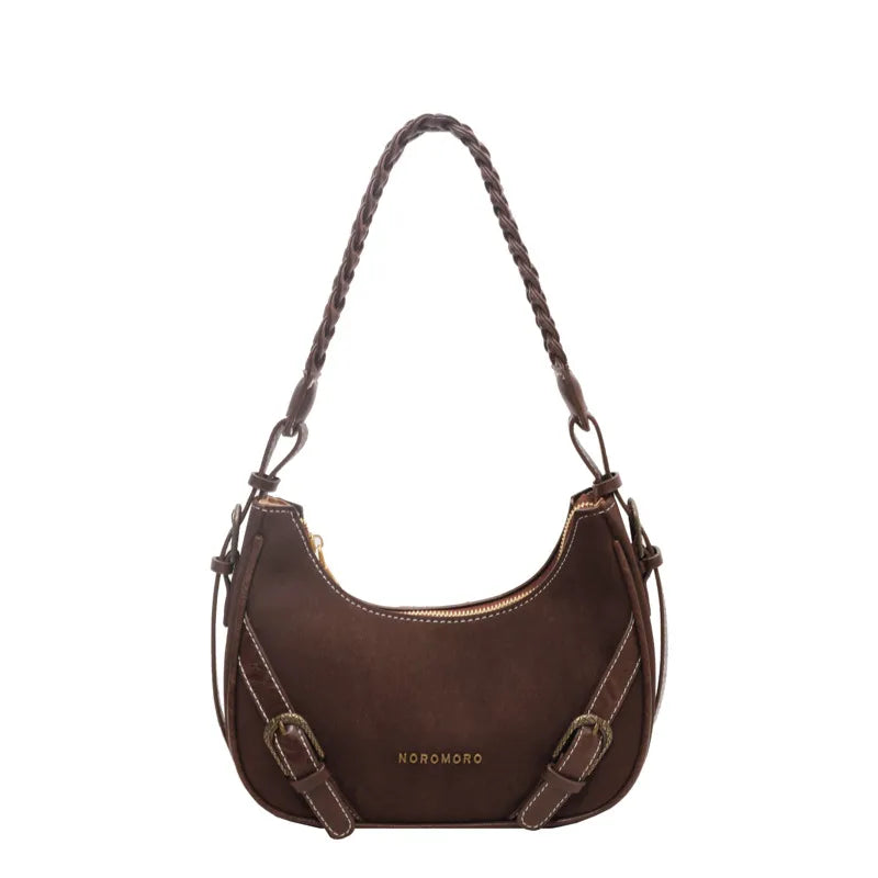 Retro Schultertasche ⎜ Modisches Design mit geflochtenem Henkel und praktischen Riemenverschlüssen