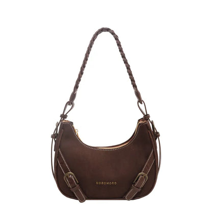 Retro Schultertasche ⎜ Modisches Design mit geflochtenem Henkel und praktischen Riemenverschlüssen