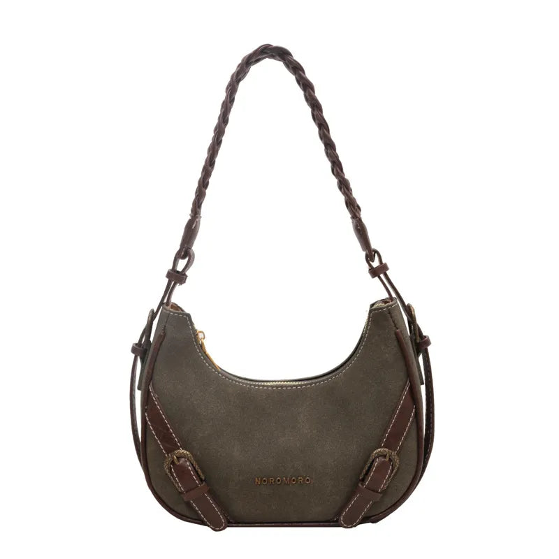Retro Schultertasche ⎜ Modisches Design mit geflochtenem Henkel und praktischen Riemenverschlüssen