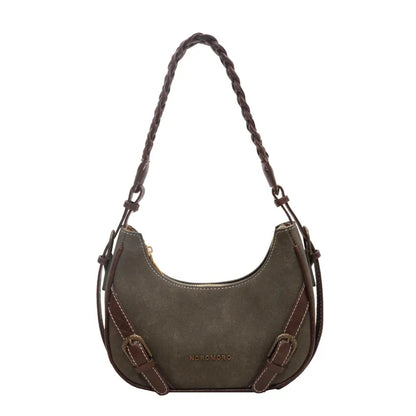 Retro Schultertasche ⎜ Modisches Design mit geflochtenem Henkel und praktischen Riemenverschlüssen