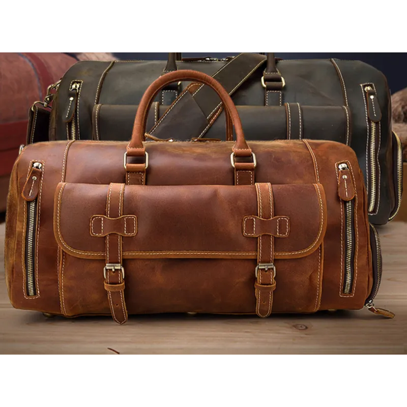 Reisetasche für Herren aus Leder ⎜ Vintage Weekender mit Schultergurt und großem Stauraum