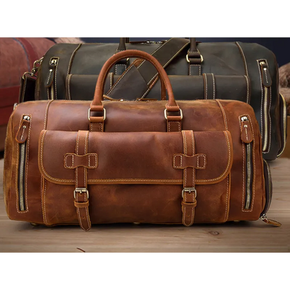 Reisetasche für Herren aus Leder ⎜ Vintage Weekender mit Schultergurt und großem Stauraum