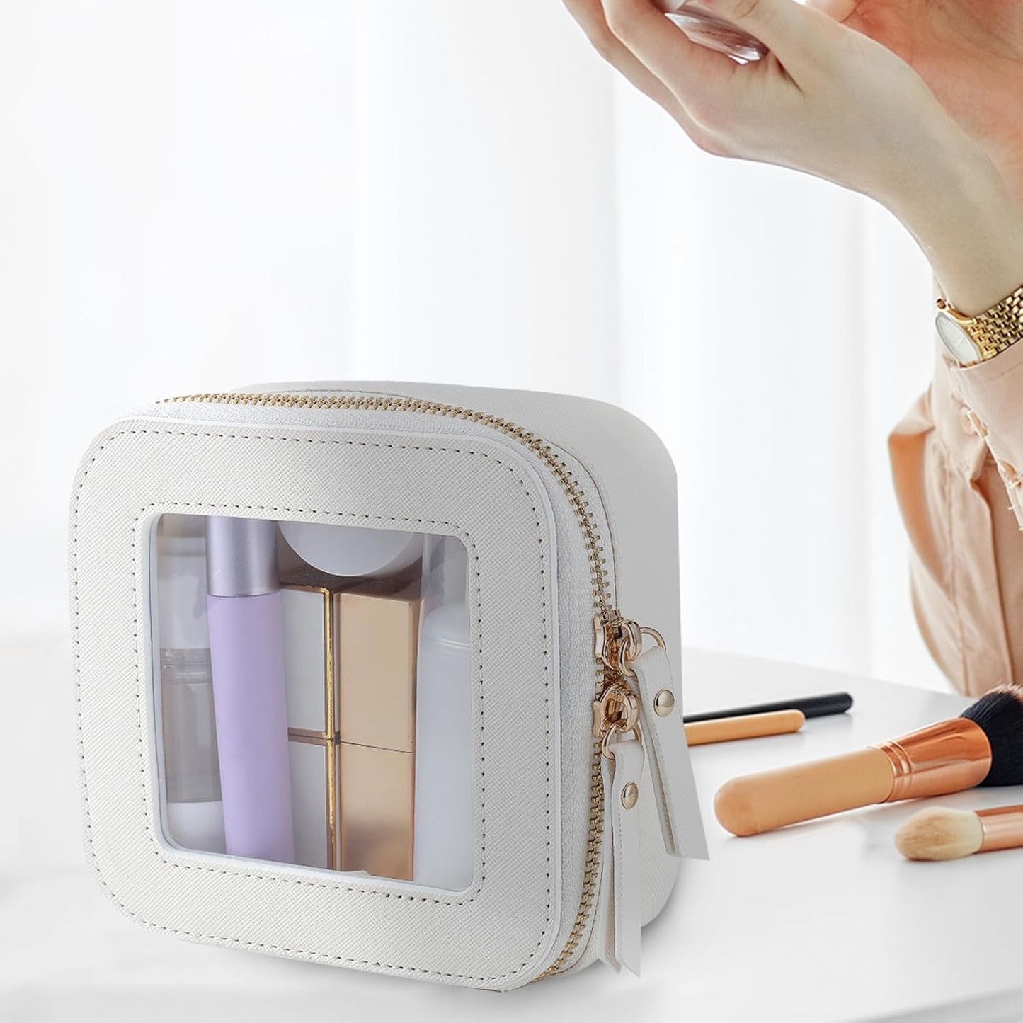 Kosmetiktasche für Damen ⎜ Kompakte Aufbewahrung mit Sichtfenster und Reißverschluss für Kosmetik