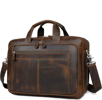 Leder Laptop Tasche für Herren ⎜ Robuste Umhängetasche mit mehreren Fächern für Business und Freizeit