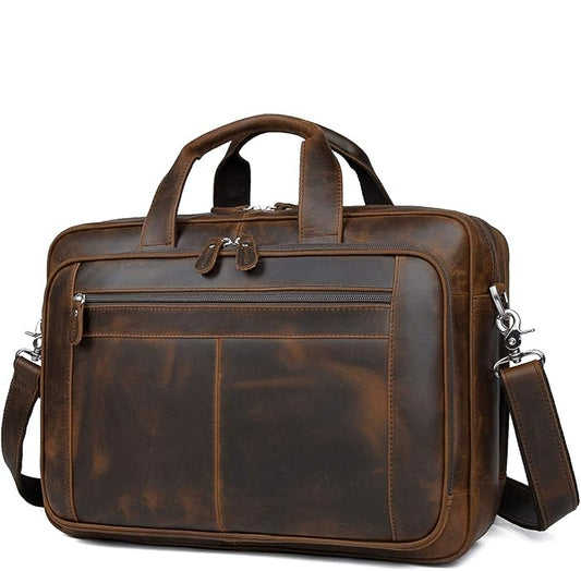 Leder Laptop Tasche für Herren ⎜ Robuste Umhängetasche mit mehreren Fächern für Business und Freizeit