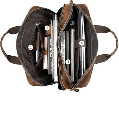 Leder Laptop Tasche für Herren ⎜ Robuste Umhängetasche mit mehreren Fächern für Business und Freizeit