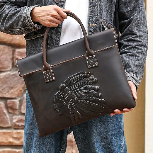 Laptoptasche aus Echtleder ⎜ Stilvolle Aktentasche mit Prägung und praktischen Tragegriffen