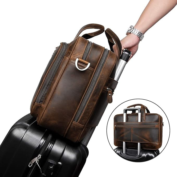 Leder Laptop Tasche für Herren ⎜ Robuste Umhängetasche mit mehreren Fächern für Business und Freizeit
