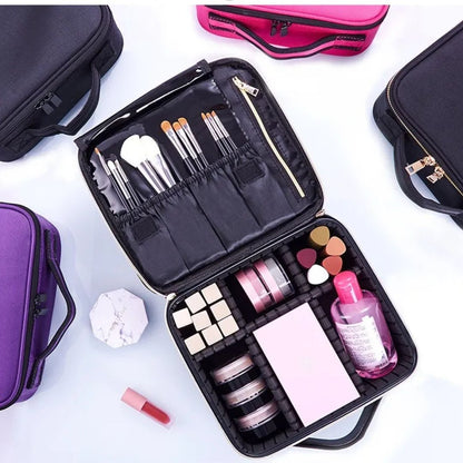 Kosmetiktasche für Damen ⎜ Kompakte Reise-Aufbewahrung mit Fächern und praktischem Pinselhalter
