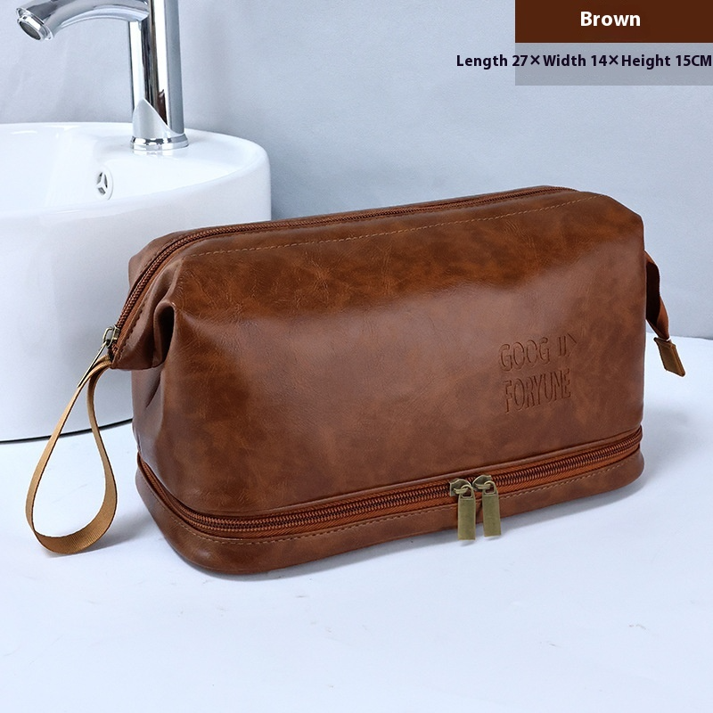 Leder Kulturbeutel für Herren ⎜ Praktische doppellagige Tasche mit großer Kapazität und stilvollem Design